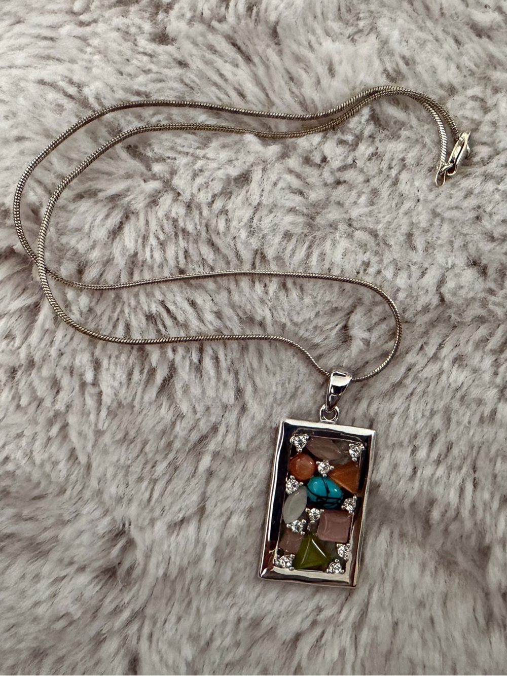 Lia Sophia Pendant with Turquoise and Multi Colored Stones with 16” Silver Chain